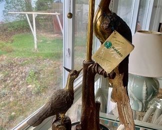 Vintage Mid Century 1968 Marbro Bronze Peacock on Bough Lamp 