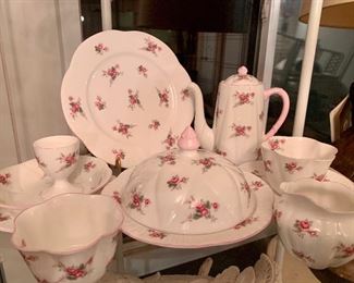 SHELLEY Vintage Bridal Rose Teapot Coffee Round Covered Butter Dish Creamer Sugar Cup Saucer Egg Cup  Pieces!  Perfect Condition
