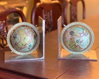Vintage Steel old world globe bookends 