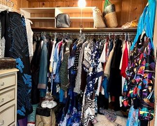 Closet filled with Women's Clothing, most large - xl, Silk kimonos