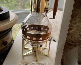 MCM Georges Briard Corning Linometric Pattern Glass Carafe Coffee Server Warmer