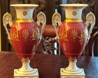 c. 1960 Mid Century Vintage Vista Alegre Porcelain Vases Urns Two Handled 