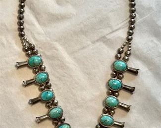 Vintage Navajo Squash Blossoms and turquoise sterling rings 