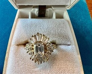 Diamond Ballerina Ring, Baguette & Round Diamonds with a center Emerald Cut Diamond.