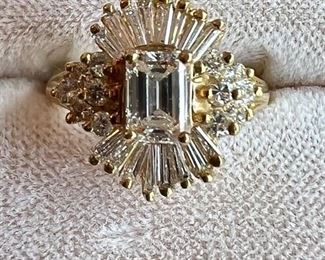 Diamond Ballerina Ring, Baguette & Round Diamonds with a center Emerald Cut Diamond.