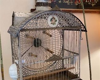 Unique and amazing antique bird cage on floor stand 