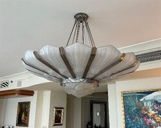 Art Deco Style 4 Foot wide frosted glass rose chandelier $3500