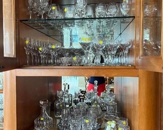 Large set of Mikasa Flower Song stemware and smaller sets of other glassware and decanters.  
