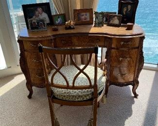 Desk $500 and hand painted chair with cane seat $150