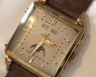 Bid on this beautiful timepiece! Reserve of $7K. This watch was appraised on Antiques Roadshow! Gübelin vintage 18K Triple Date Moonphase mens watch.  New leather band made in France. Selling for client who has had watch serviced and authenticated. 