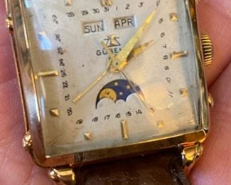Gübelin vintage 18K Triple Date Moonphase mens watch. New leather band made in France. Selling for client who has had watch serviced and authenticated. 