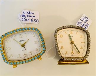Linden and Elgin vintage alarm clocks with rhinestone trim. $30 each