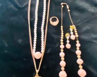 Avon jewelry in gold and peach. 