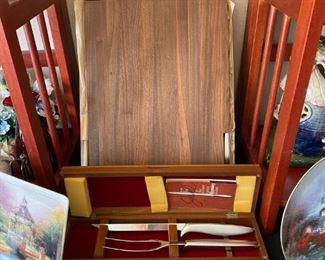 Vintage Gerber Serving Set and Wood carving board