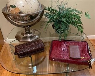 Inlay globe and glass coffee table