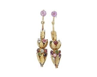 Multi Gemstone 14k Gold Dangle Earrings