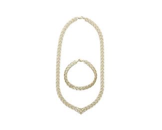Lacy 14K Gold V Necklace and Bracelet Set