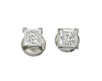 1.2ct Princess Cut Diamond 14k White Gold Stud Earrings