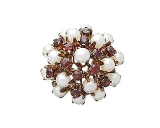 Vintage Pearl Garnet 8k Gold Princess Ring