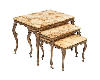 Nest of 3 French Empire Style Onyx Top Brass Tables