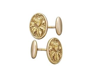 Art Nouveau Lady 10k Gold Cufflinks