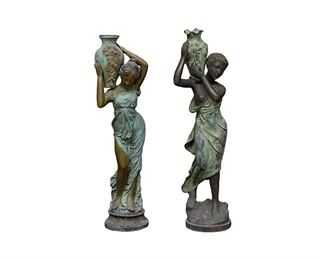 Pair of Bronze Water Carrier Garden Sculptures