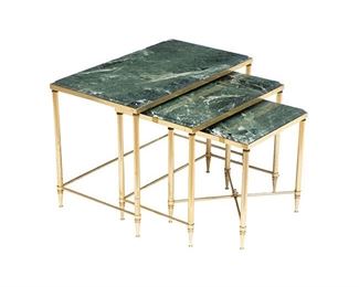 Nest of 3 Italian Onyx Top Brass Tables