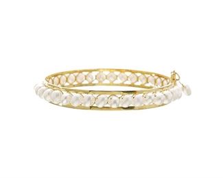 Freshwater Pearl 14k Gold Bangle Bracelet