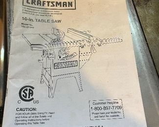 
Craftsman 10 inch table saw