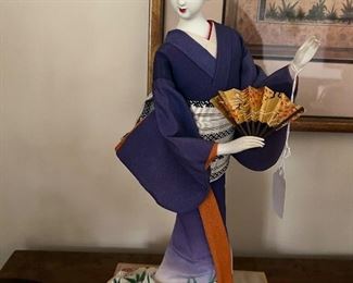 Vintage Japanese Geisha Doll in Navy Blue Kimona