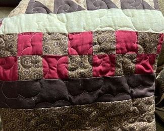 Beautiful Hand Sewn Quilt - Brown, Red & Cream 