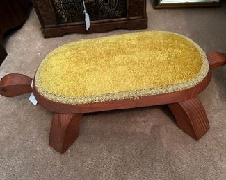 Vintage turtle Wooden Foot Stool Ottoman with Yellow Upholster