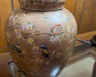 Japanese hand painted vase with lid