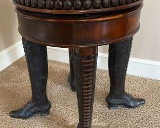 French adjustable leather and mahogany piano stool on bronze legs