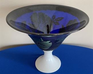 Art glass with metal inlay and ceramic base signed by David Hartman