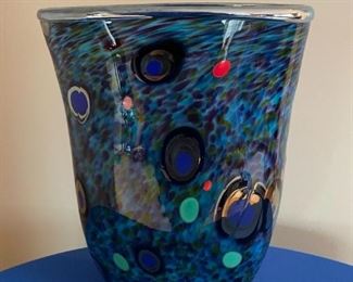 Large glass vase signed by David Tate