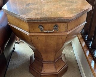 Century wood and marble tall side table