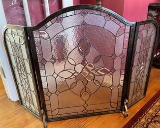 Leaded glass fireplace screen