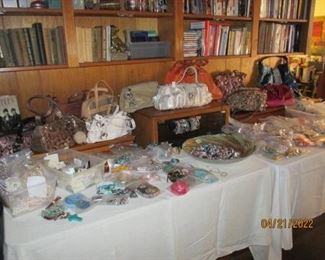 Handbags and Costume Jewelry (white handbag next to orange purse not available)