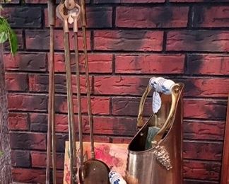 Vintage brass duck head fireplace tools