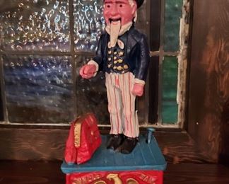 Reproduction cast iron Uncle Sam bank