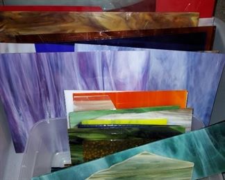 Large number of stained glass pieces