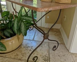 French Rouge Marble top Iron table