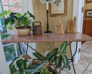 French Rouge Marble iron base table