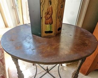 Pair of round Steel top Iron base tables