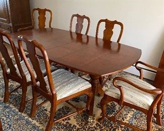 Purchased at Classic Galleries in Huntington , High Quality Furniture Store, Dining Table With 2 leaves and 6 Fiddle back Chairs, 2 with Arms
