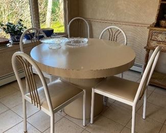 Kitchen Table 80's, Round with pedestal and 6 Chairs BY HANK LOEWENSTEIN