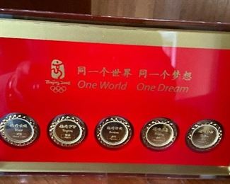 2008 Beijing 18K gold plated medallions, each coin represents the 5 mascots from the olympics