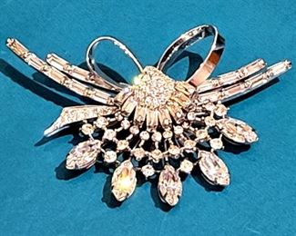 Vintage Sterling and Rhinestone Brooch