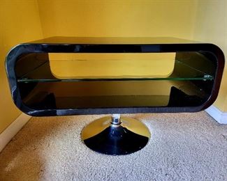 Modern TV Stand, black lacquered and chrome $95 or bid #12